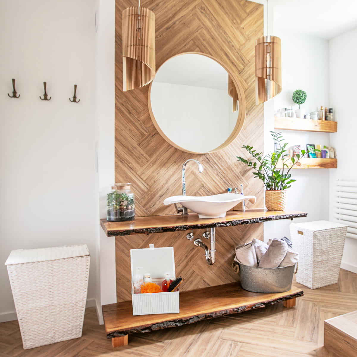 3-TLG.AUFBEWAHRUNGSKORB - Weiß, Holz/Textil (33/15/25.5cm) - Relaxdays