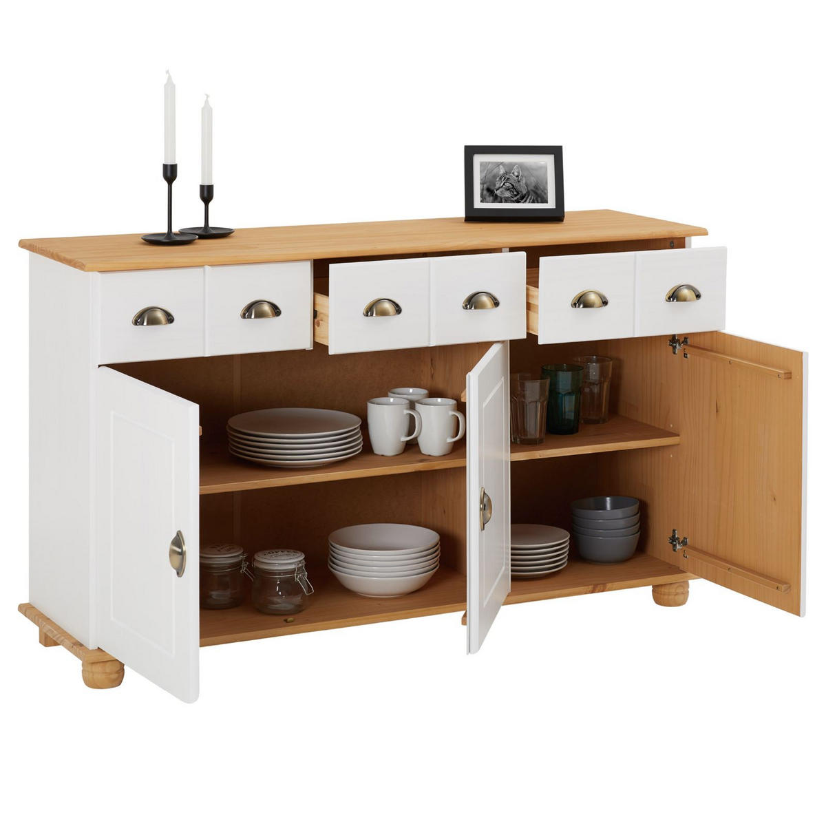 APOTHEKERKOMMODE COLMAR - Weiß/Braun, Holz (134/80/39cm) - IDIMEX
