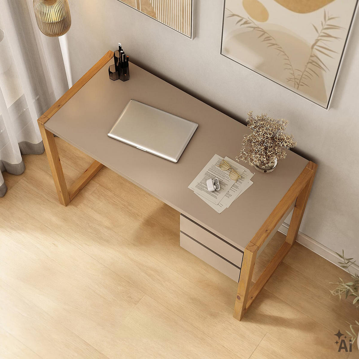 SCHREIBTISCH BELINDA Kaschmir/Eiche - Kaschmir/Eichefarben, Holz (54/118/75cm) - IDIMEX