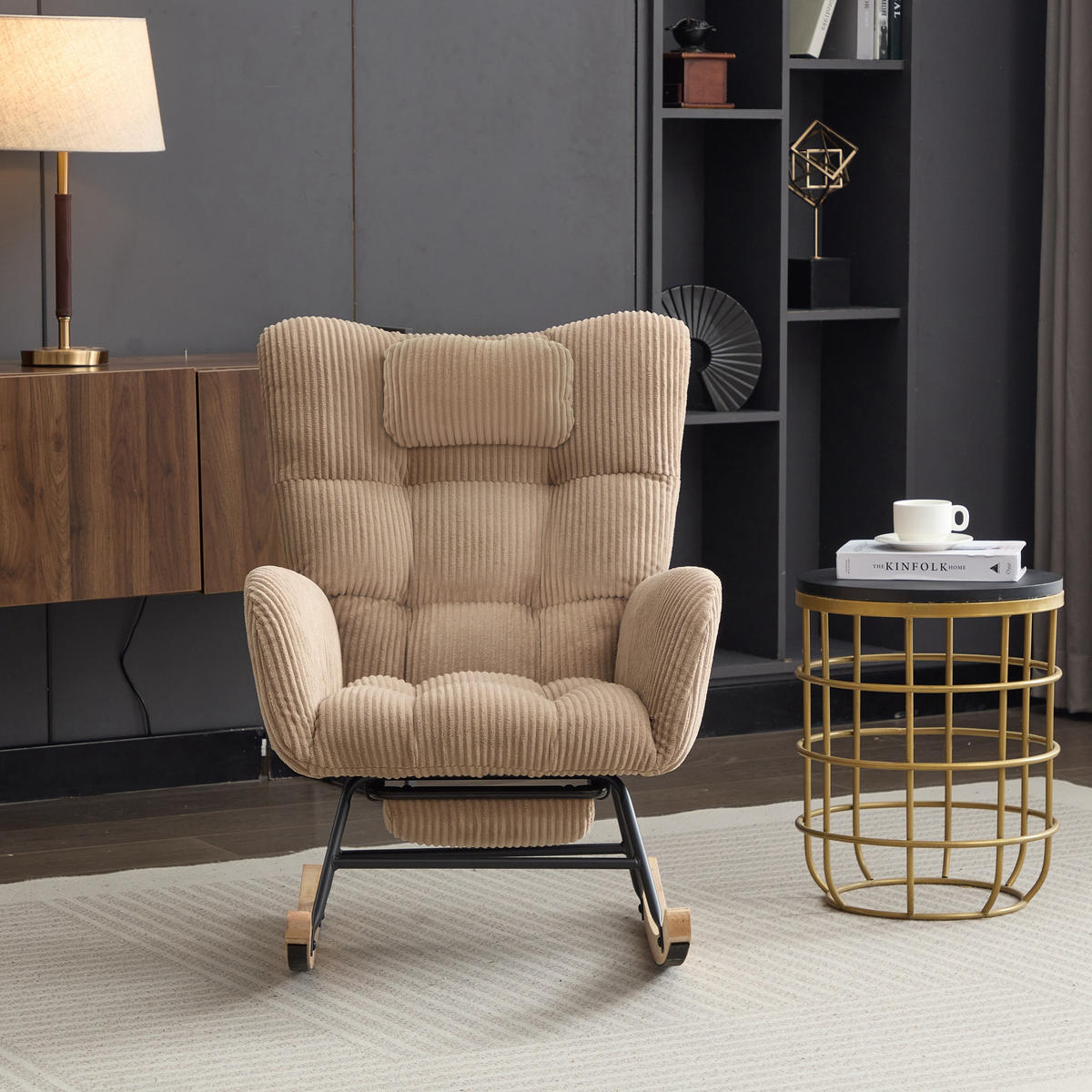 SCHAUKELSTUHL mit Nackenkissen Braun 102/60/92 cm - Braun, Textil (65/92/102cm) - EVRYAE