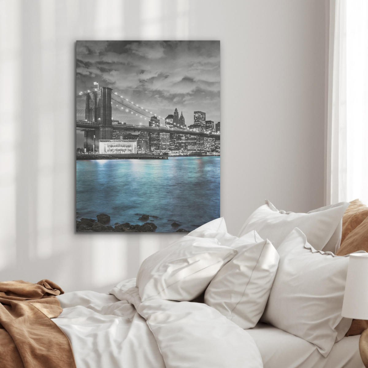 AKUSTIKPANEEL New York - Skyline - Stadt - Blau 60x80 cm - Blaugrau, Textil (60/0.9/80cm) - MuchoWow
