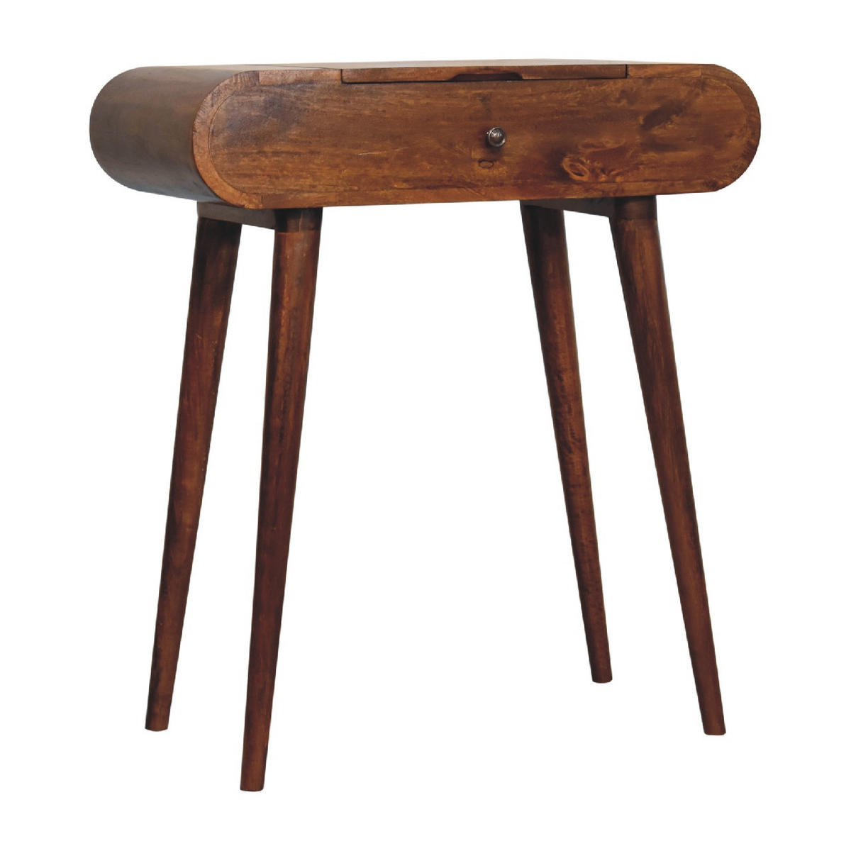 SCHMINKTISCH mini rund klappbar im Kastanienholz-Finish mit 1 Schublade. - Dunkelbraun/Messingfarben, Mangoholz/Holz (70/79/35cm) - Artisan Furniture