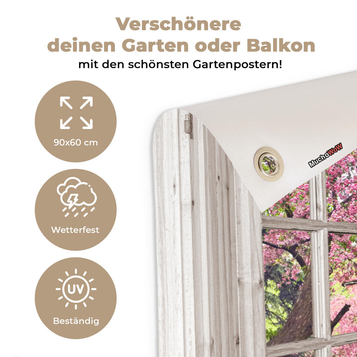 GARTENPOSTER Japanisch - Sakura - Blüte - Baum - Blütenzweige - Durchsichtig 90x60 cm - Rosa, Kunststoff (90/60/0.2cm)
