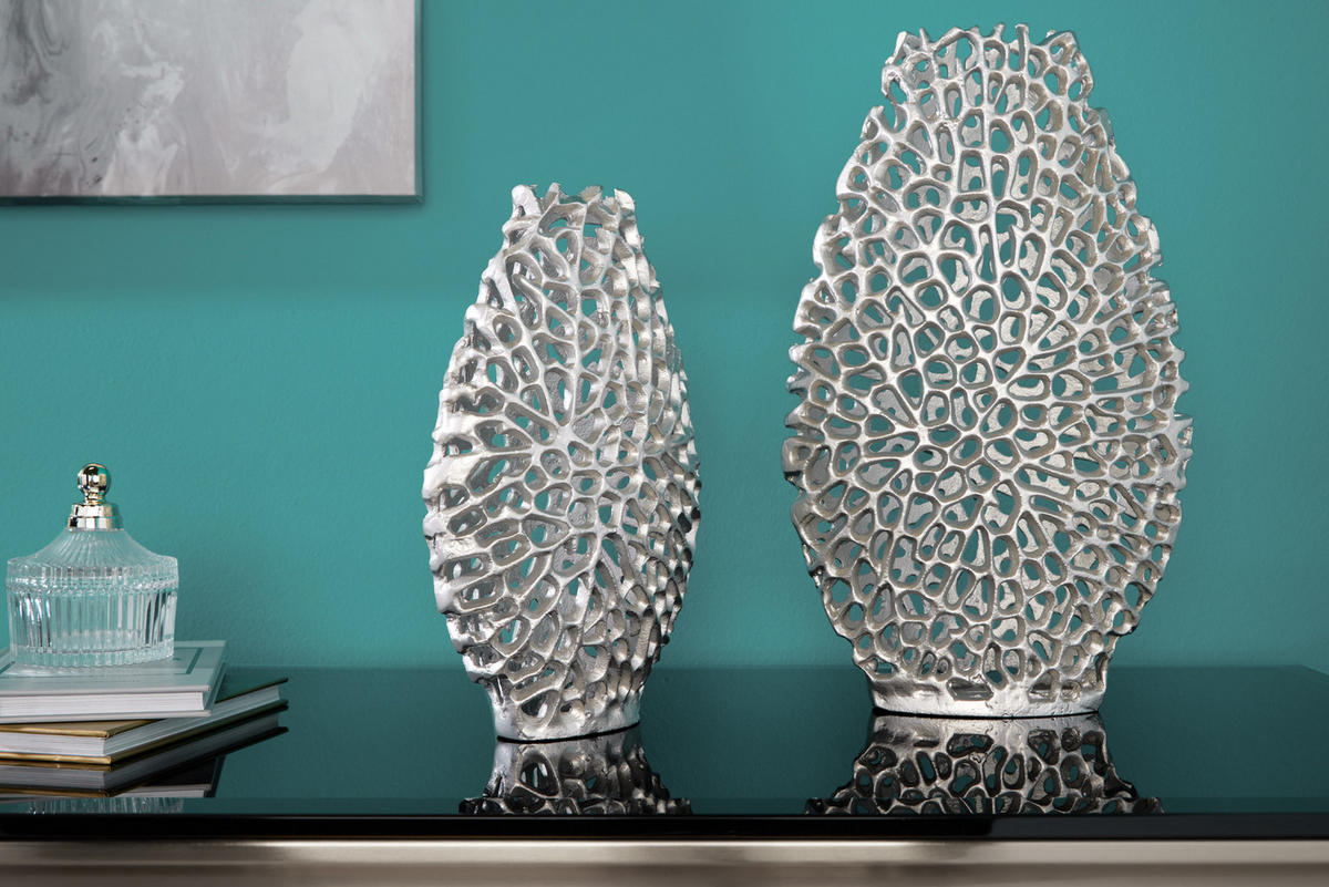 2ER SET VASE ABSTRACT LEAF Metall Silber 40 cm - Silberfarben, Metall (30cm) - riess-ambiente