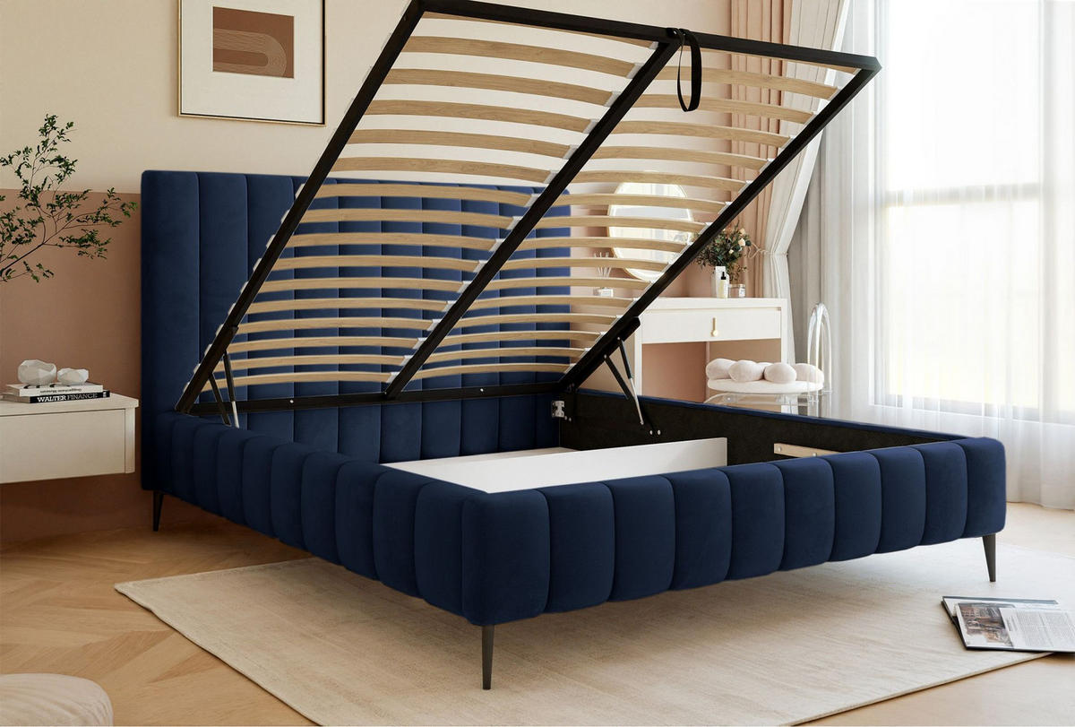 POLSTERBETT Fiarro mit Metallfüßen, Dunkelgrau, Velours, 140x200 cm - Dunkelgrau, Textil/Metall (140/200cm) - Selsey