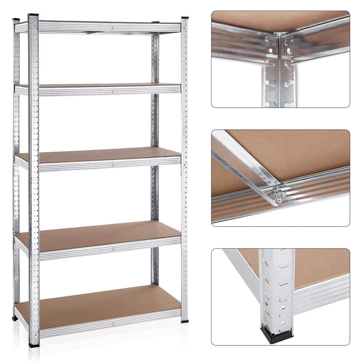 REGALE mit 5 Regalebenen und verstellbaren Brettern - H180 cm - Set aus 2 - Grau, Holzwerkstoff (40/180/90cm) - Calicosy