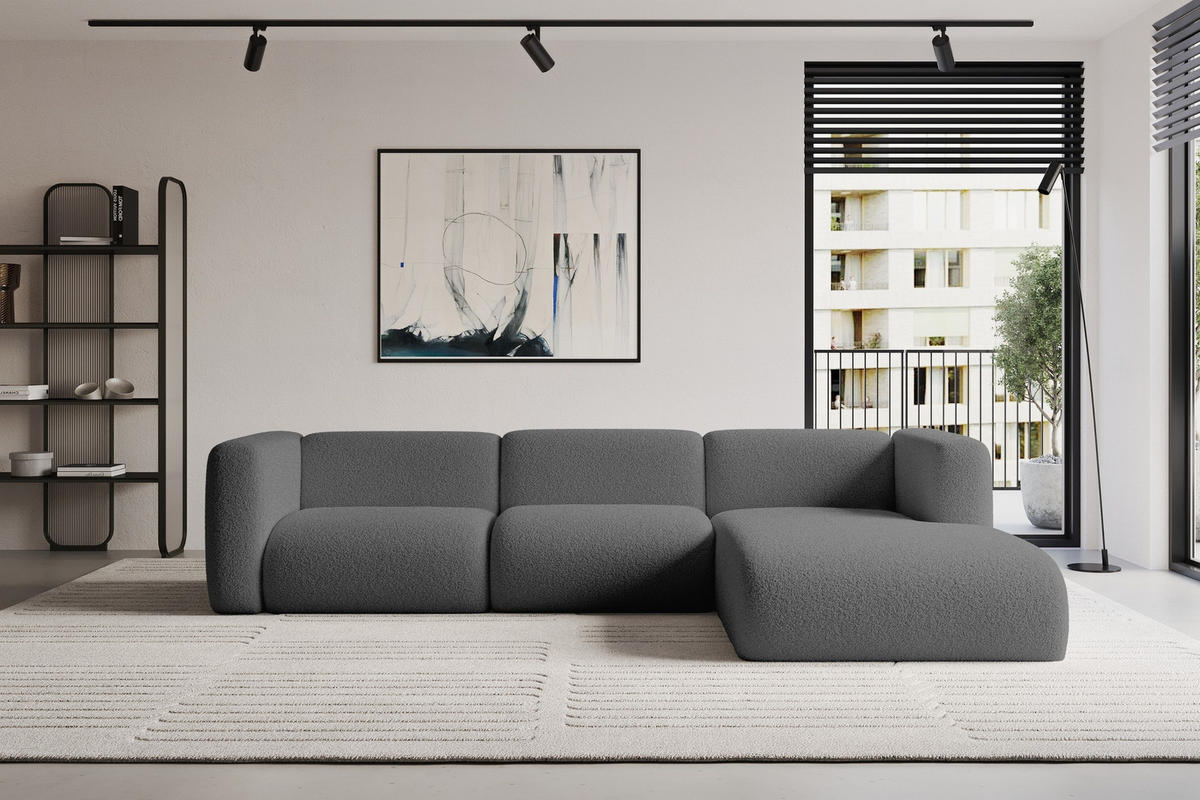 ECKSOFA Ottomane Rechts MIRA-L2 318x179x89 Grau Bouclé - Platinfarben/Schwarz, Holzwerkstoff/Kunststoff (318/179cm) - ALTDECOR