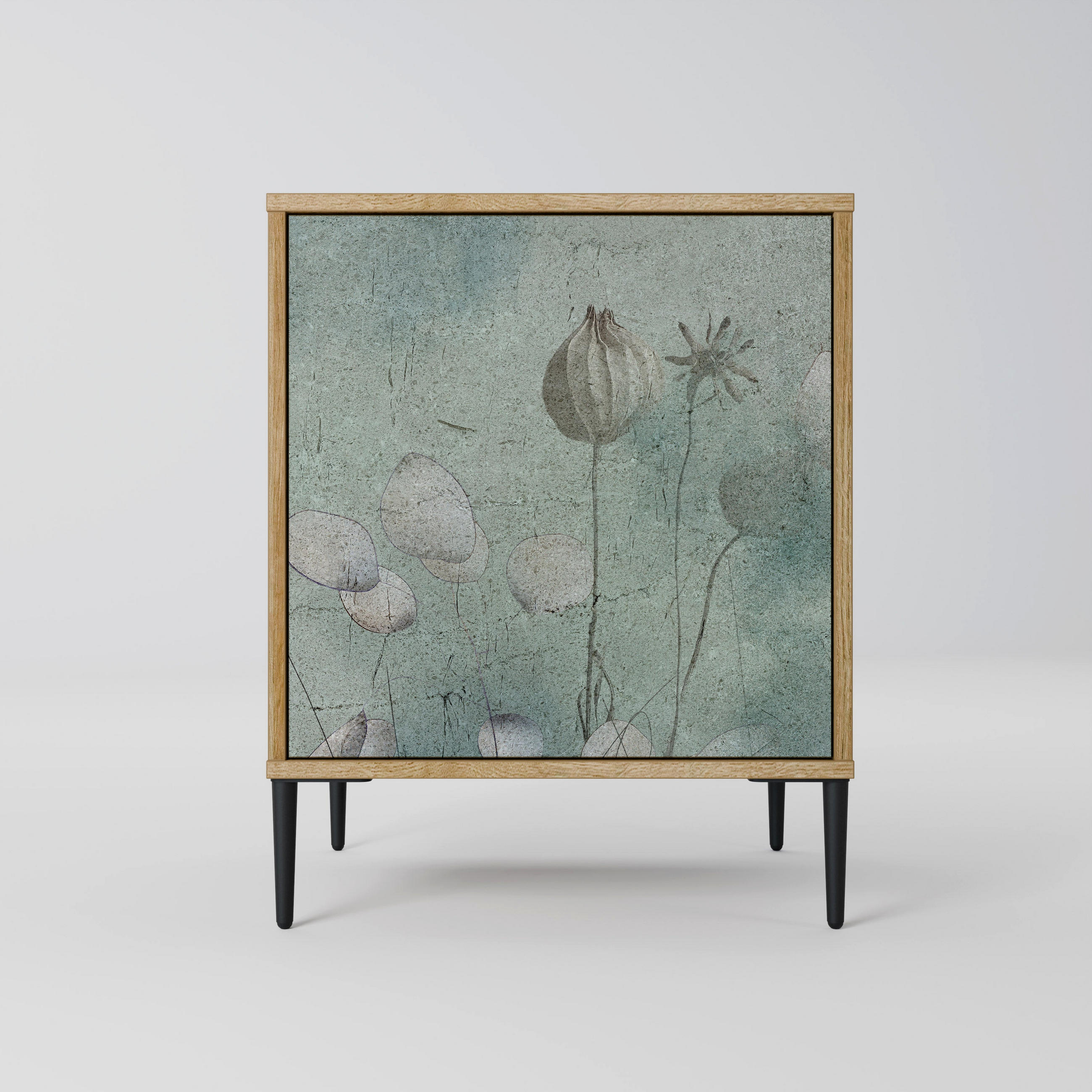 SIDEBOARD NIGHT LADY, Eichefarben, 57,5x42x72,5 cm, Schwarze Metallfüße - Eichefarben/Multicolor, Holzwerkstoff/Metall (57.5/72.5/42cm) - SpaceRebels