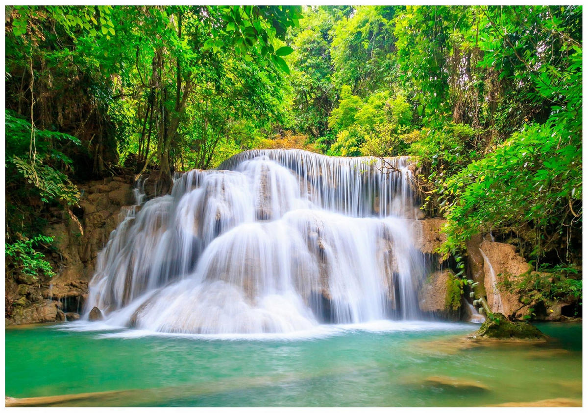 FOTOTAPETE Wasserfall 3D Natur 350x250 - Multicolor, Papier (350/250cm) - Wallarena
