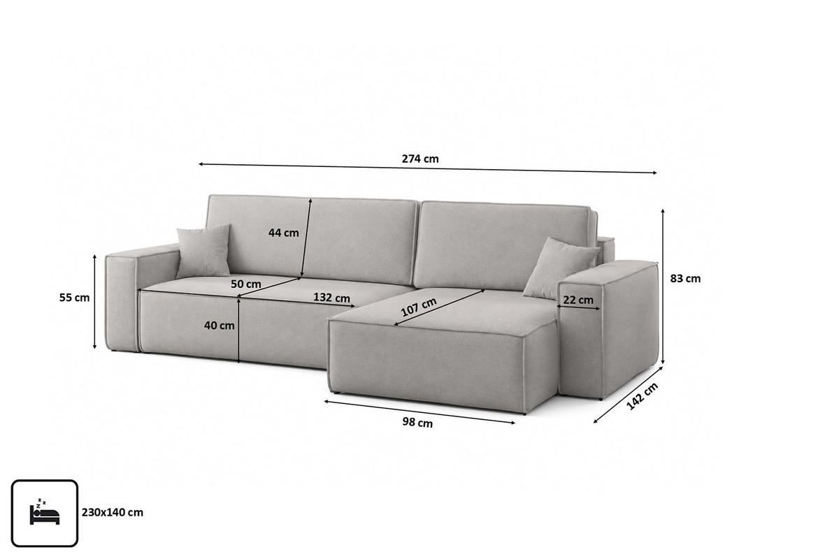 ECKSOFA L-Form Mit Schlaffunktion Und Bettkasten, Veloursstoff Bluvel, Grau, Rechts, BEST XL - Grau, Holz (274/142cm) - Kaiser Möbel