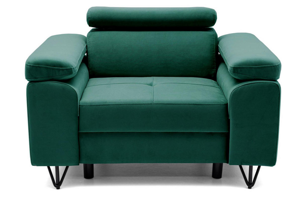 SESSEL JUNIOR mit verstellbare Kopfstütze Velours Dunkelgrün - Dunkelgrün/Schwarz, Holz/Textil (116/90/92cm) - Muffo