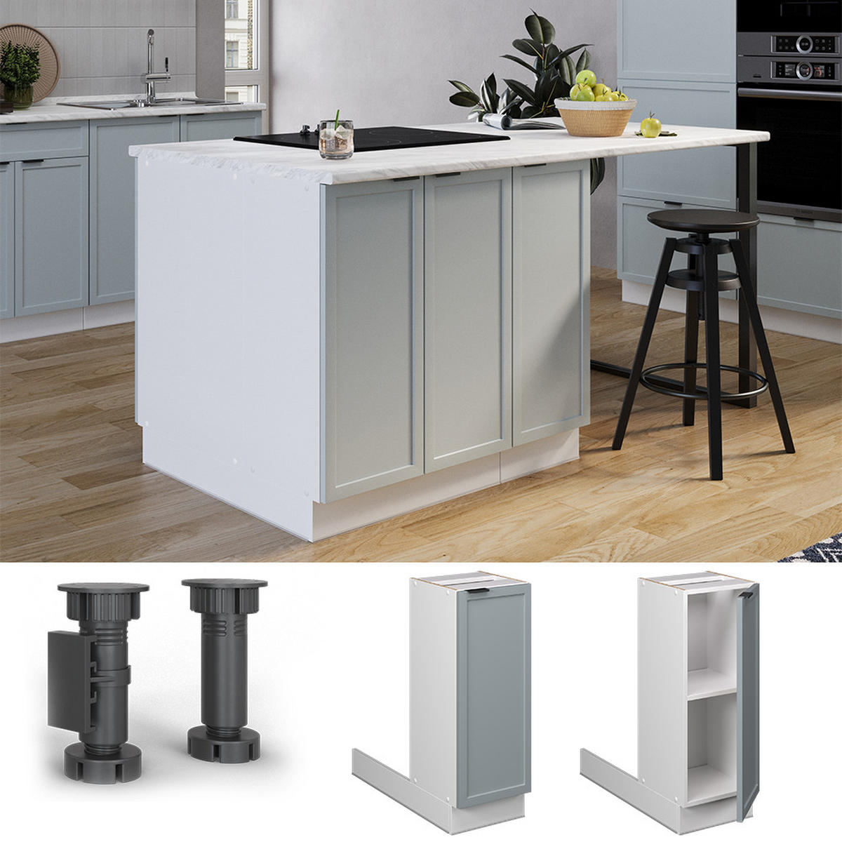 KÜCHENINSEL Fame-Line Hellblau-grau 30 cm ohne AP - Blaugrau/Weiß, Holzwerkstoff (30/82/70cm) - Vicco