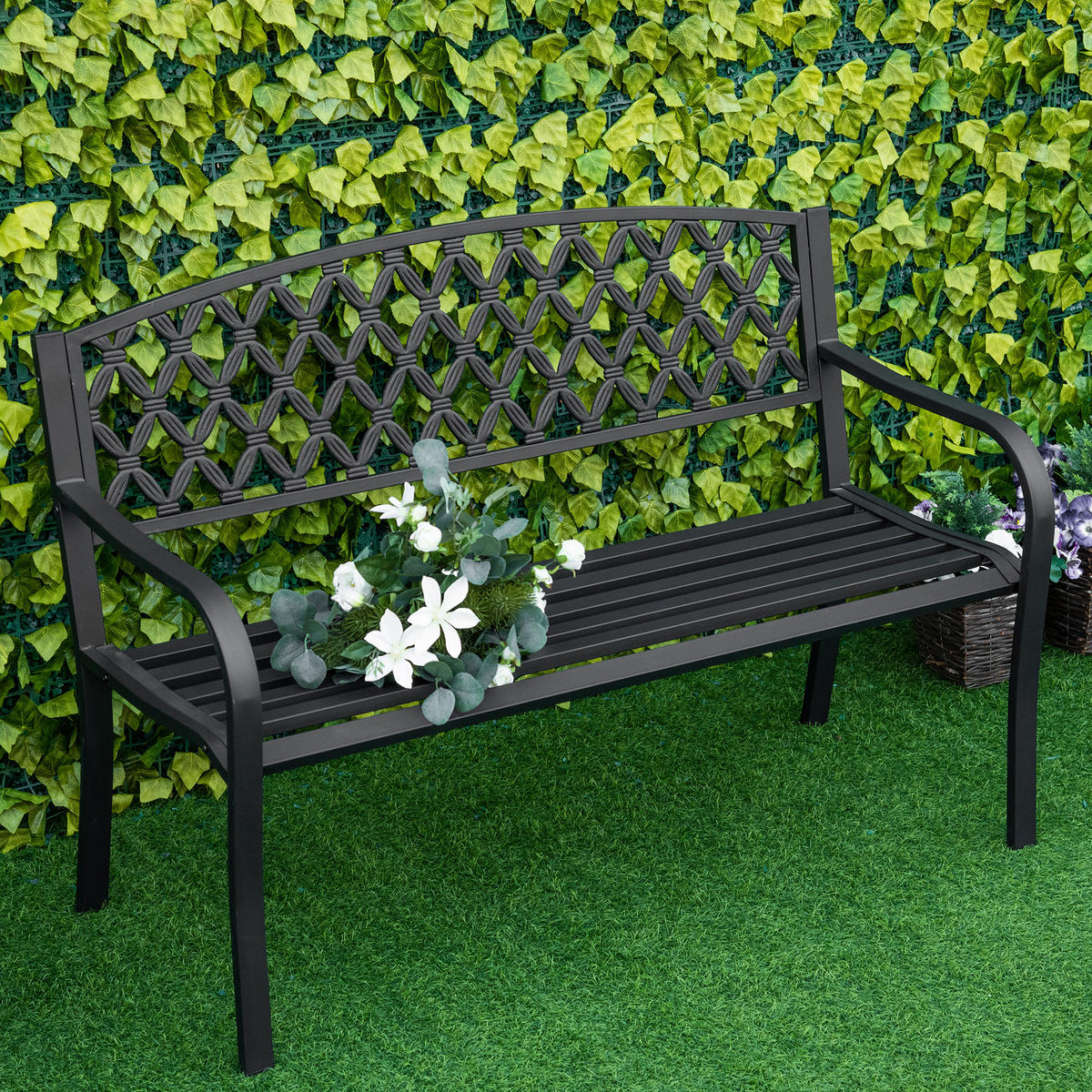 GARTENBANK,2-SITZER Gusseisen Stahl verziert,schwarz - Schwarz, Metall (128/89/58.5cm) - Vallsero
