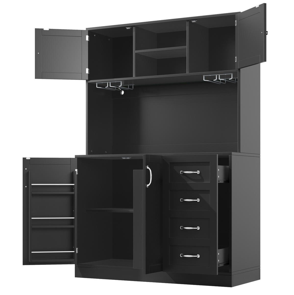 BUFFETSCHRANK 120/40/188 cm schwarz aus MDF mit LED-Beleuchtung - Schwarz, Holzwerkstoff (120/188/40cm) - OKWISH