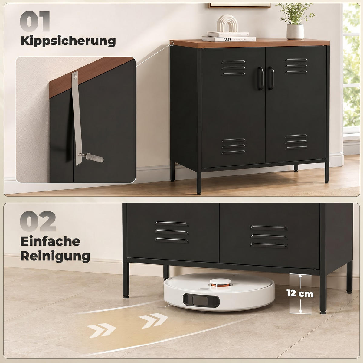 SIDEBOARD Stahl Schwarz - Schwarz, Kunststoff/Metall (40/80/80cm) - HOMCOM