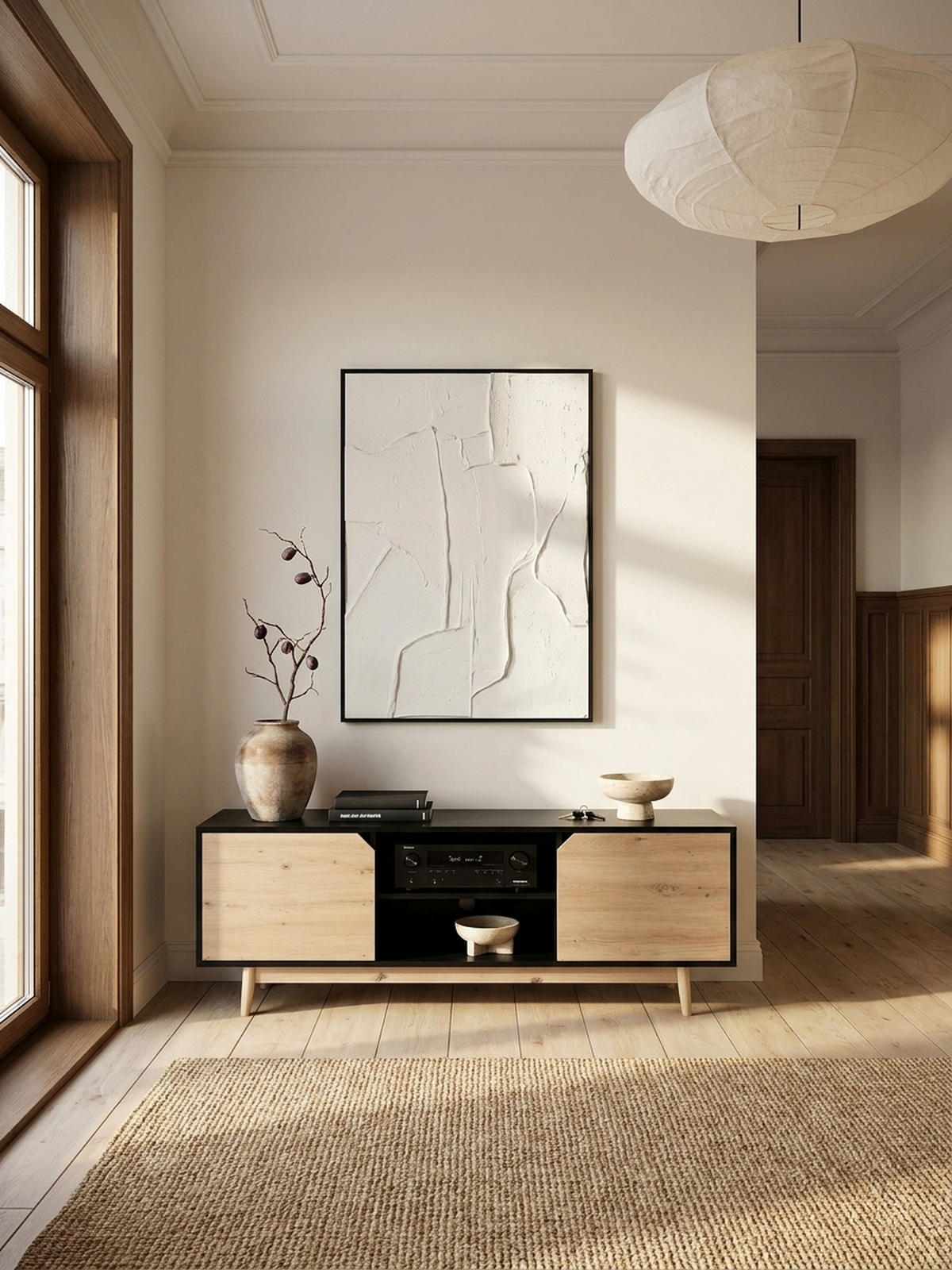 TV-LOWBOARD mit Eiche-Dekor, 2 Türen, modern, Schwarz-Beige 150x40x55 cm - Eichefarben/Schwarz, Holz (150/55/40cm) - KADIMA DESIGN