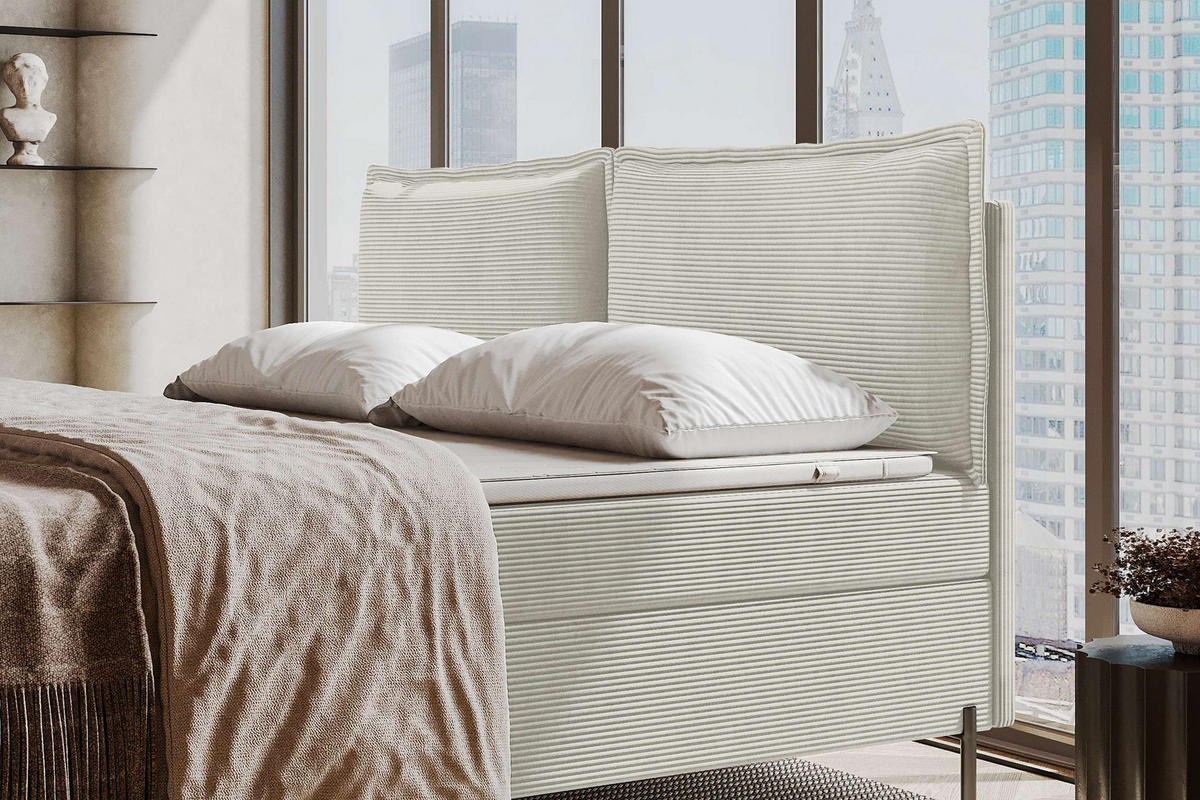FAMILIENBETT BOXSPRINGBETT VERO PLUS Cordstoff Greige 220/200 cm - Greige/Schwarz, Holzwerkstoff/Textil (220/200cm) - 99rooms
