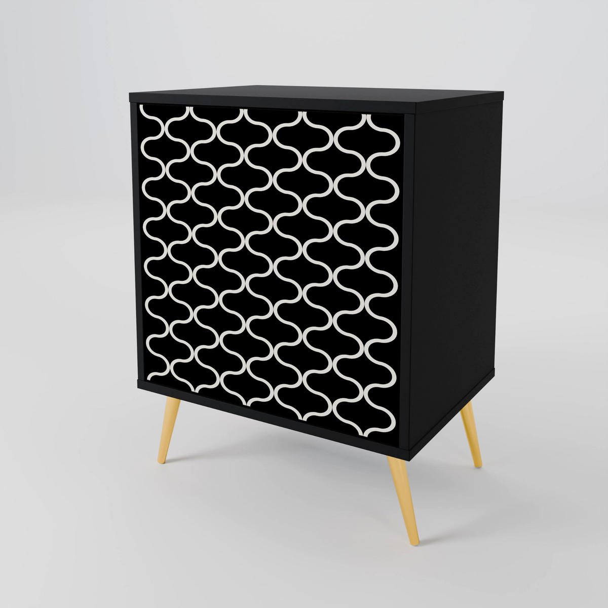 SIDEBOARD TESSELATED BLACKNESS, Schwarz, 57,5x42x70,5 cm, Schwarze Metall-Sternfüße - Multicolor/Schwarz, Holzwerkstoff/Metall (57.5/70.5/42cm) - SpaceRebels