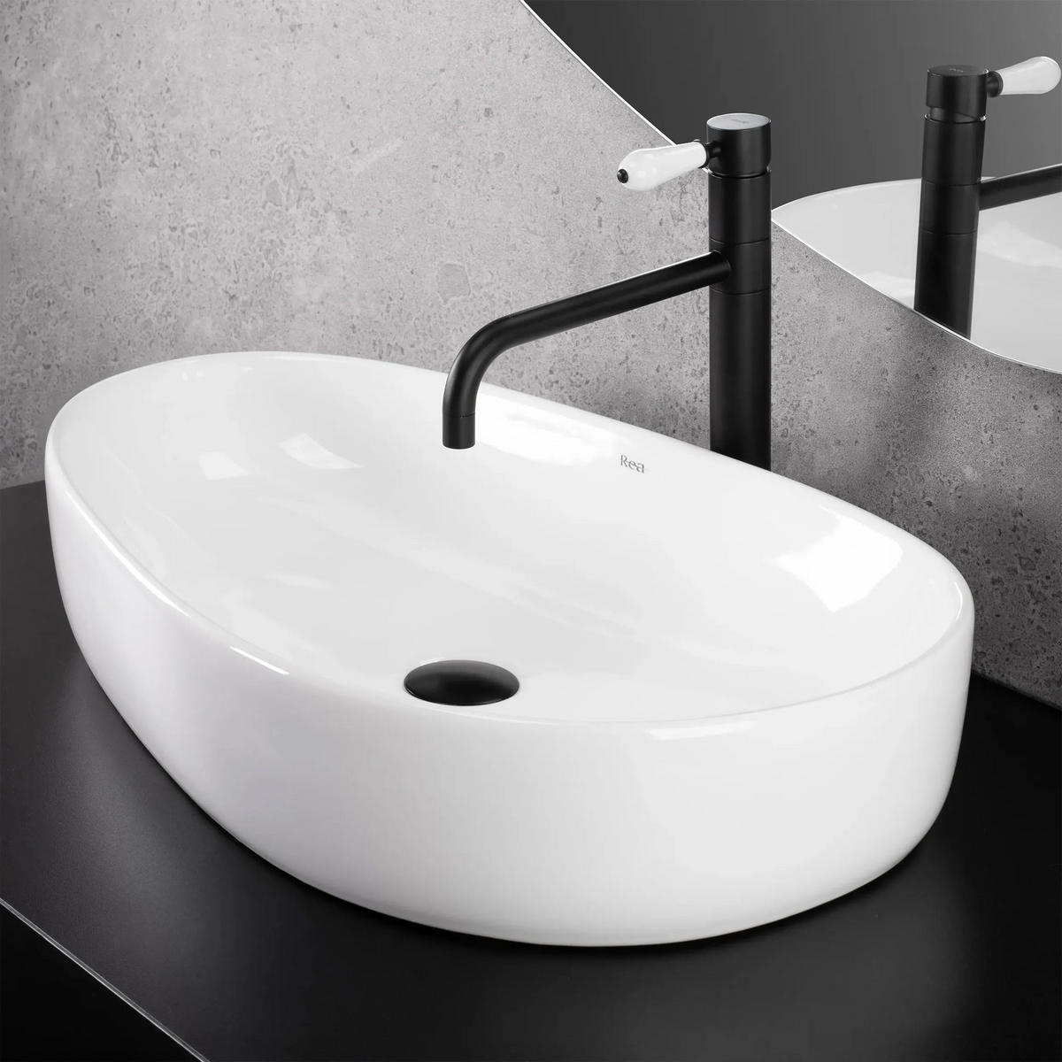 AUFSATZWASCHBECKEN Rea Sandra - Weiß, Keramik (40/13/65cm) - REA