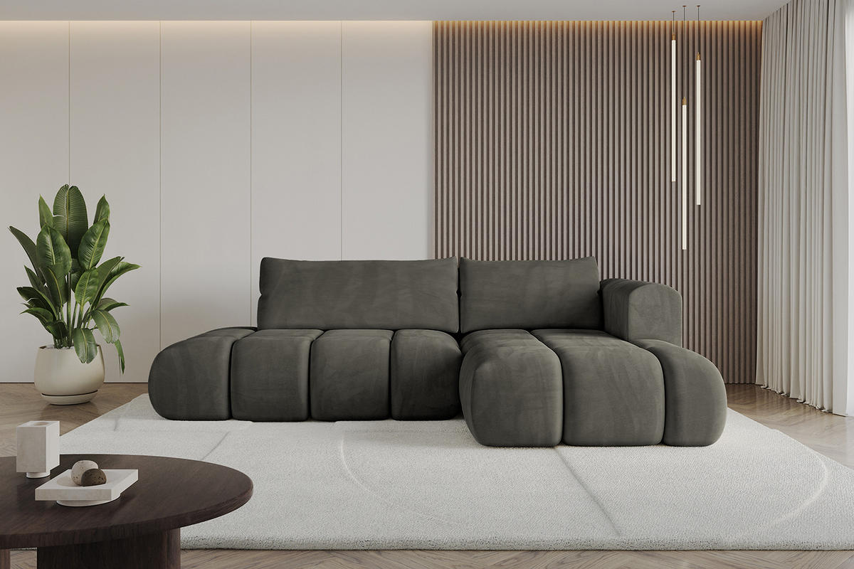 ECKSOFA Ottomane Rechts CLOUD-L 289x180x40 Schwarz Velours - Schwarz, Holzwerkstoff/Kunststoff (289/180cm) - ALTDECOR