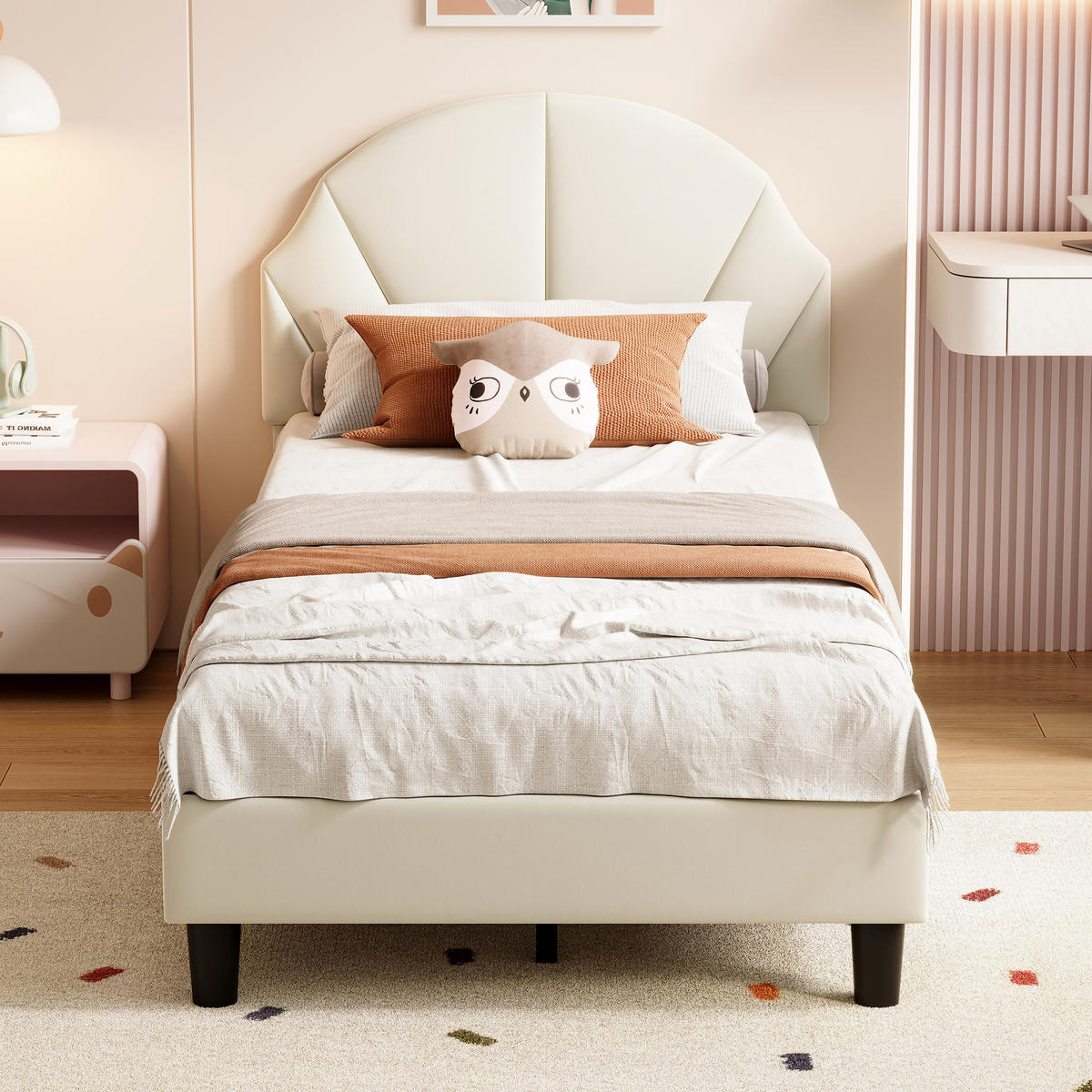 KINDERBETT 90x200 cm verstellbares Kopfteil beige - Beige, Holz (90/200cm) - LEBENLANG