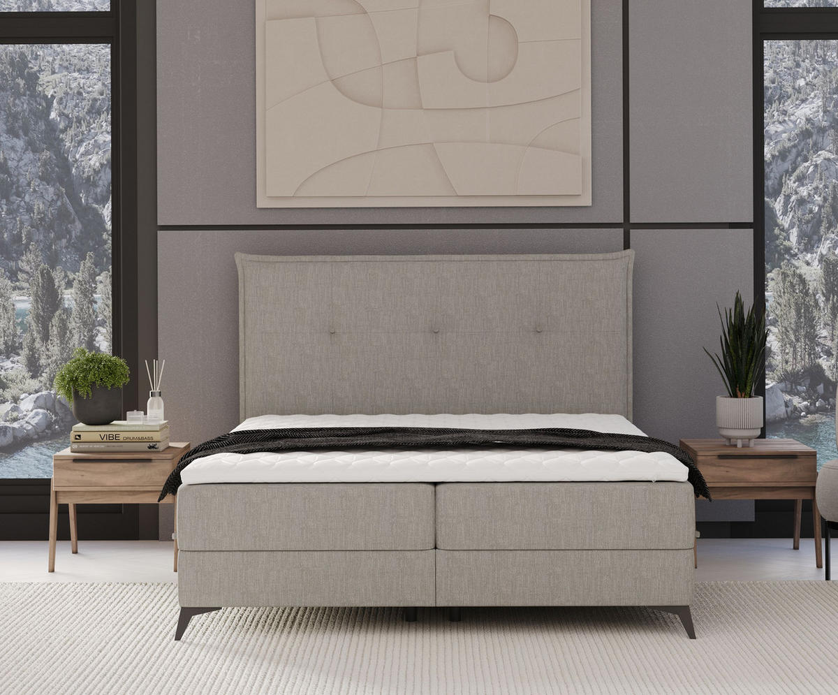 BOXBETT Menzzo Brown 200/200 cm mit Matratze und Topper - Schwarz/Braun, Holz/Holzwerkstoff (160/200cm) - Maison de Reve