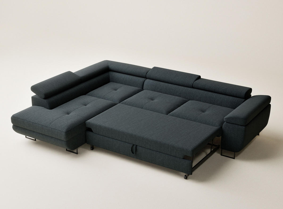 ECKSOFA Concord Türkis Webstoff - Links Seite - Türkis/Schwarz, Holz/Holzwerkstoff (203/277cm) - Maison de Reve