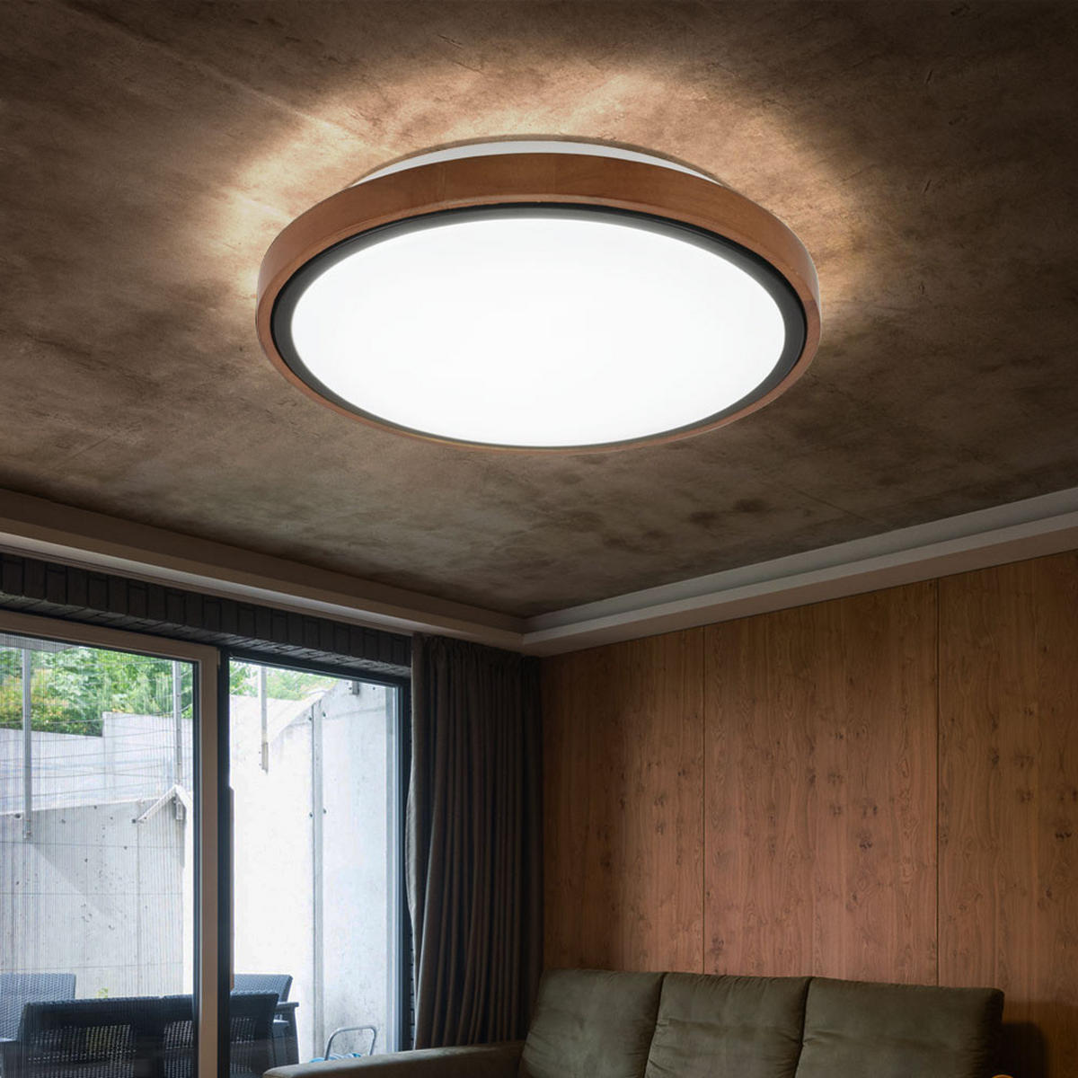 LED DECKENLEUCHTE Metall Braun Holzoptik - Braun, Holz (30.7/30.7/9cm) - Globo Lighting