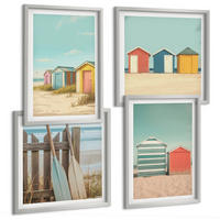 BILDER SET 4er Set - 50x50 cm & 40x60 cm Silberner Rahmen - Bunte Strandhäuser - Silberfarben, Kunststoff (50/50cm) - TULUP