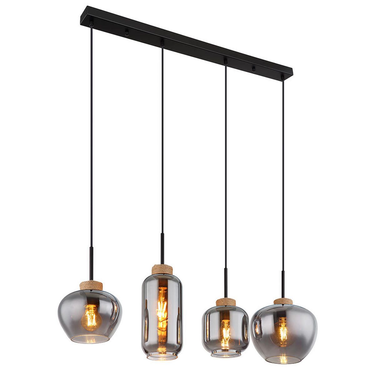 PENDELLEUCHTE Metall Schwarz-matt Rauchglas 4-Flammig - Schwarz, Glas/Metall (96/23/120cm) - Globo Lighting