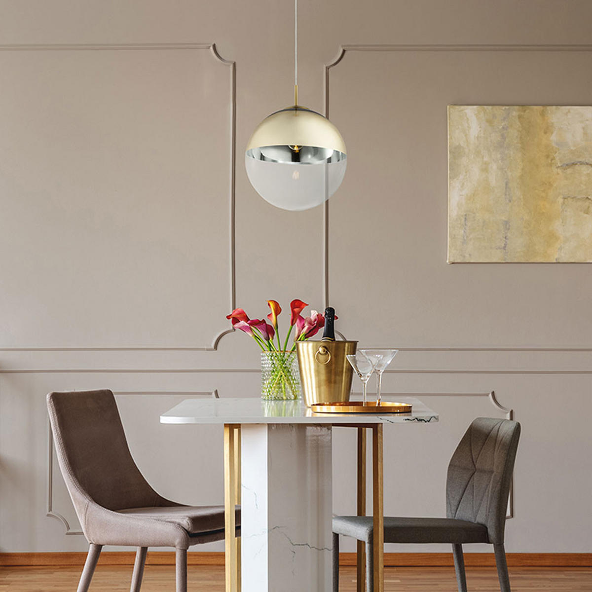 LED HÄNGELEUCHTE VARUS Gold Transparent - Goldfarben, Glas (33/33/120cm) - Globo Lighting