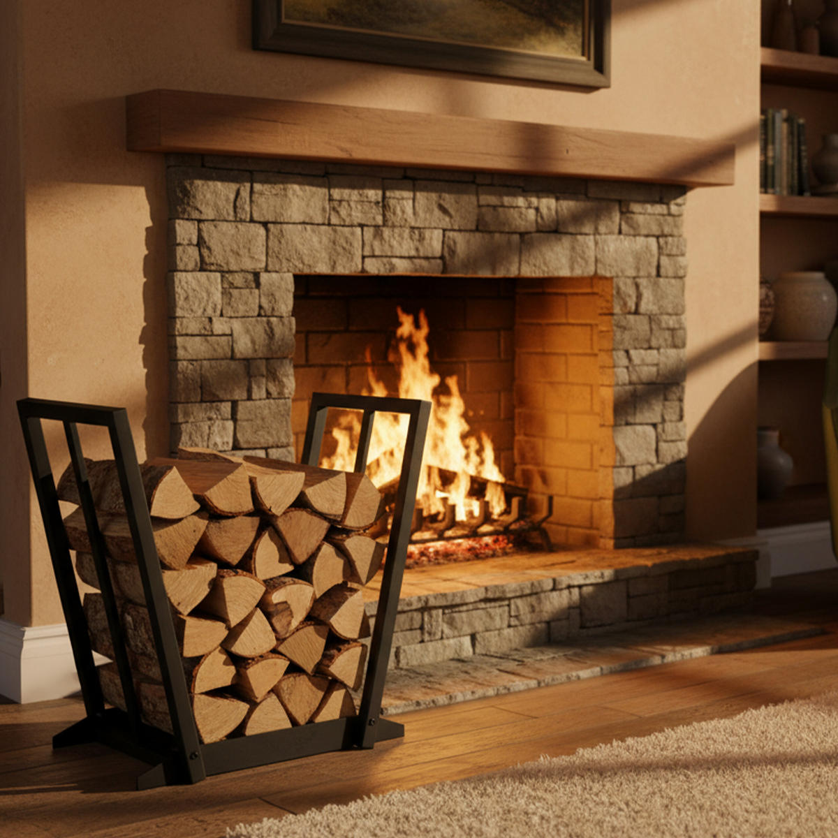 KAMINHOLZREGAL - Schwarz, Metall (62/55.5/35cm) - Relaxdays