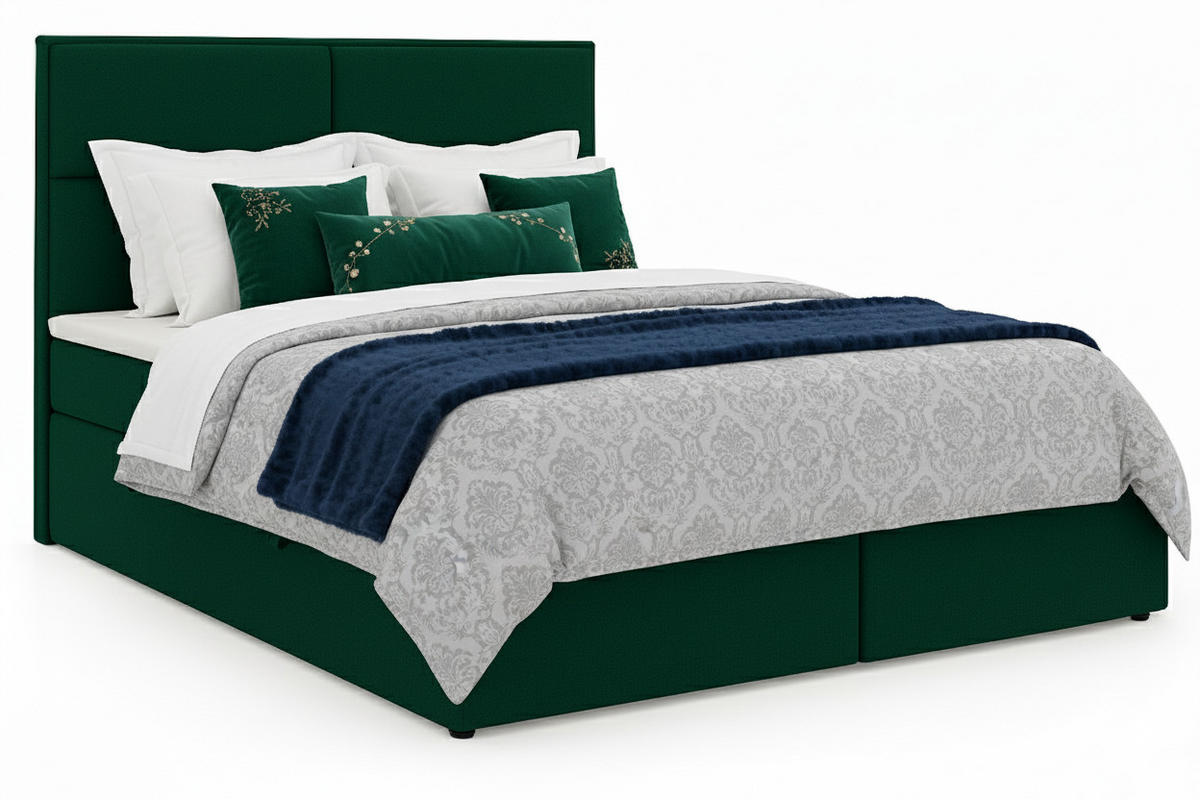BOXSPRINGBETT AURORA mit Topper und Bettkasten, Grün, 200x200 cm - Grün, Textil (200/200cm) - KS Home Concept