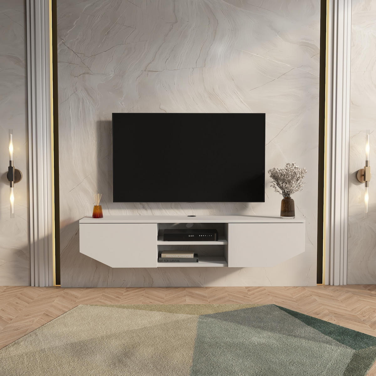 HÄNGENDE TV Einheit Hera Glänzend Weiß - Weiß, Holzwerkstoff (30/12.5/150cm) - Decorotika