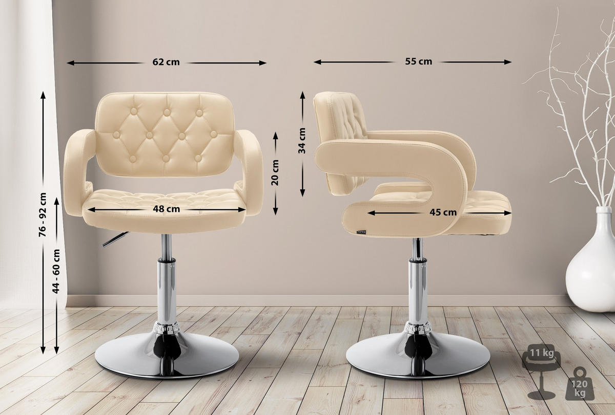 SESSEL Lederlook creme - Chromfarben/Creme, Textil/Metall (62/76/55cm) - CLP