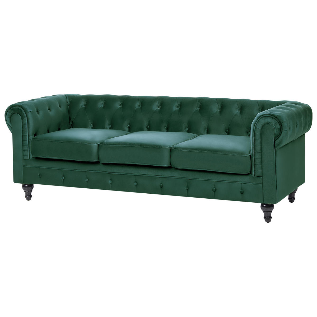 3-SITZER-SOFA Samtstoff Grün Chesterfield - Hellgrün, Textil (202/70/75cm) - Beliani