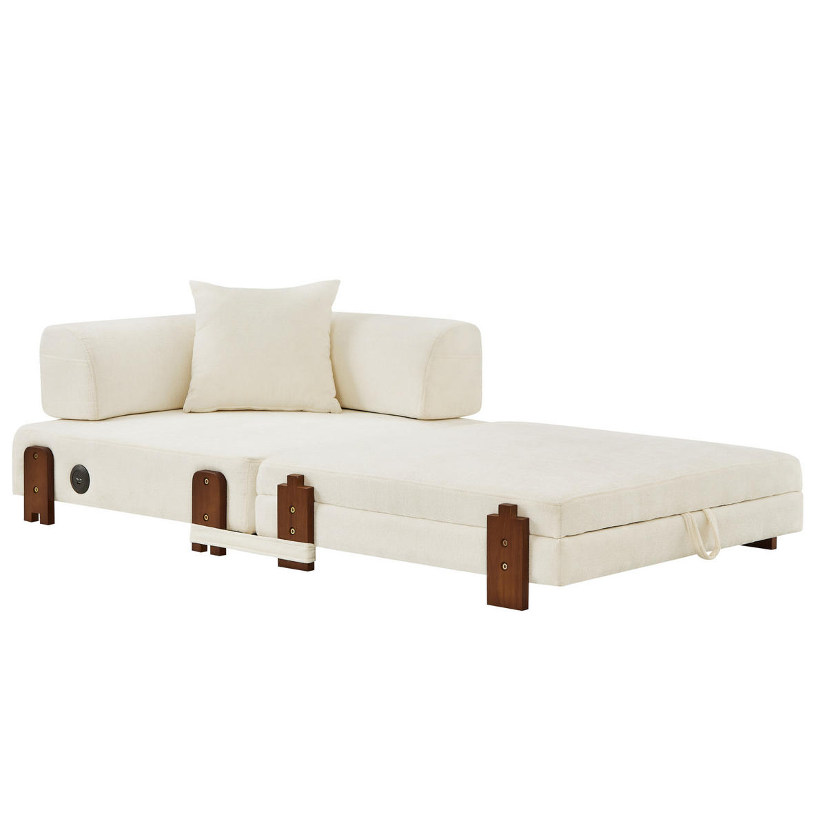 SCHLAFSESSEL aus Stoff Beige mit USB-, Type-C-Anschluss, Stauraum, Seitenfächern und Kissen - Beige, Textil (84/48/170.5cm) - Modfu