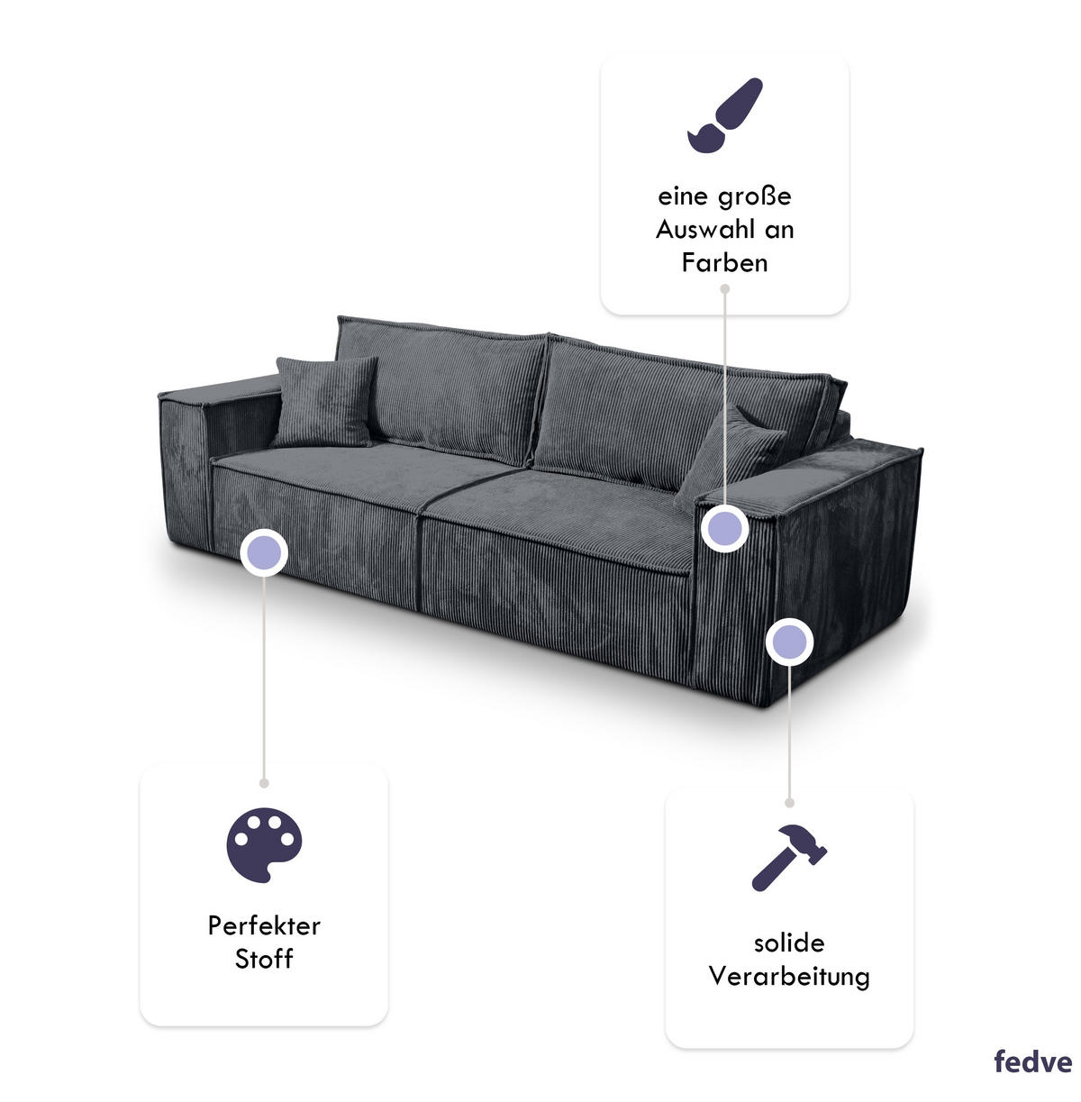 SCHLAFSOFA Sekwana Dunkelgrau (Poso 34) - Dunkelgrau, Textil (255/85/105cm) - Fedve