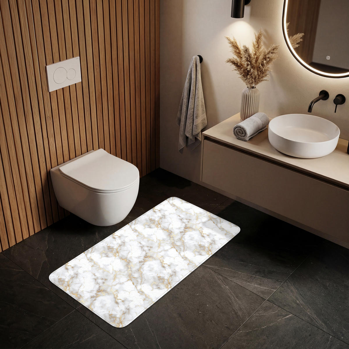 WC PŘEDLOŽKA Zlaté žilky - Mramor - Bílý 120x60 cm - bílá, textil/plast (120/1cm) - OnlyWow