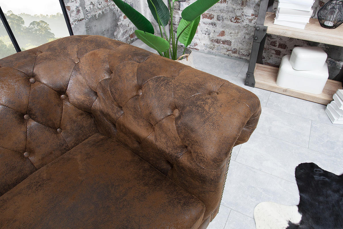 SESSEL CHESTERFIELD Microfaser Braun 110 cm - Dunkelbraun/Braun, Holz/Textil (110/73/85cm) - riess-ambiente
