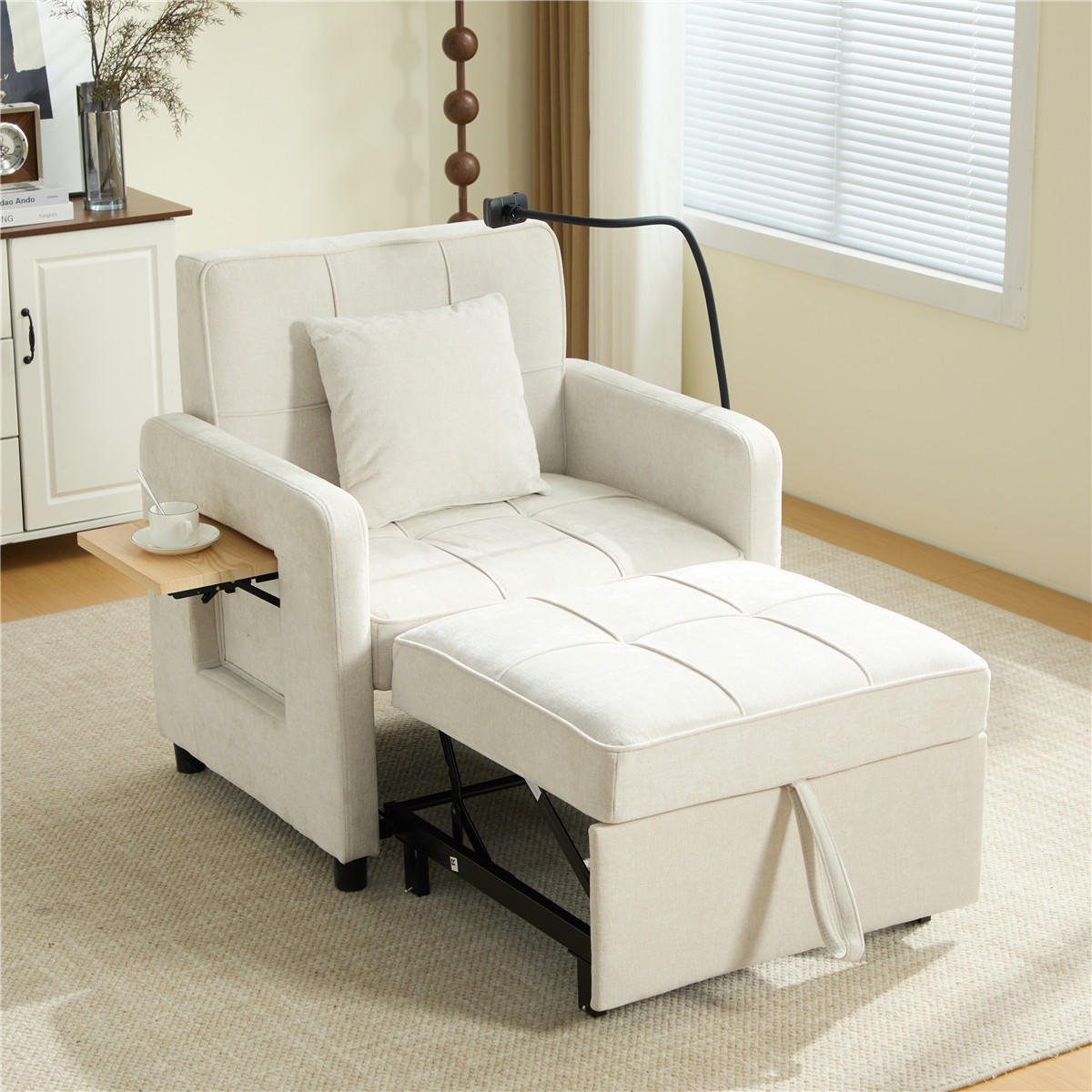 SCHLAFSESSEL 2-in-1 Chenille Einzelschlafsofa beige - Weiß, Textil (79/83/66cm) - Kaket
