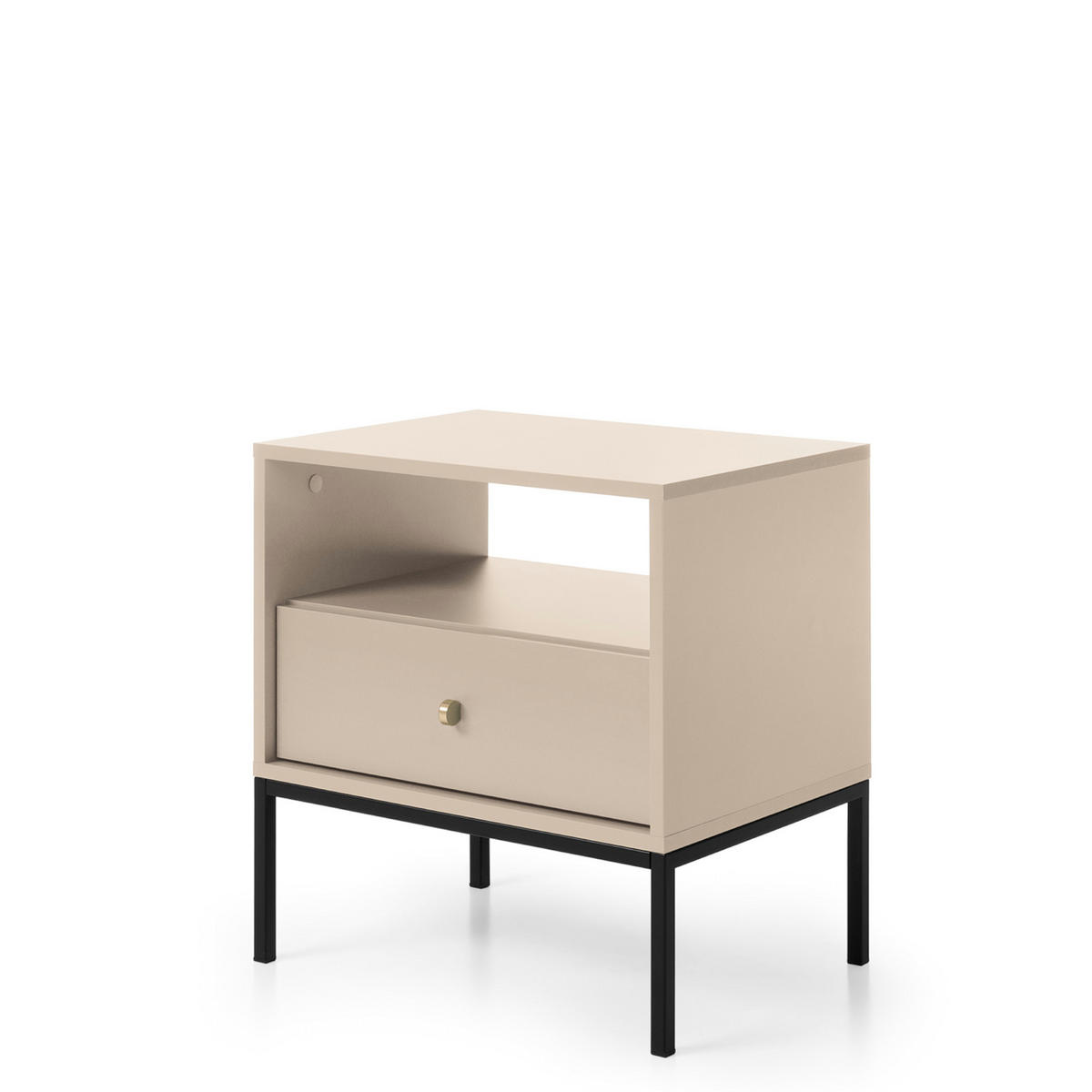 NACHTTISCH MONCTON STO2-1S Metalgriffe, Beige - Beige, Holzwerkstoff/Kunststoff (54/56/39cm) - Komodee