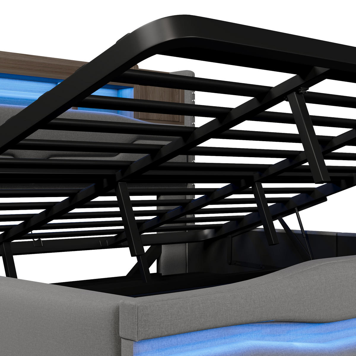 POLSTERBETT 180/200 cm in Grau mit Bettkasten, LED und USB Leinen - Grau, Holzwerkstoff/Textil (180/200cm) - STILVORA