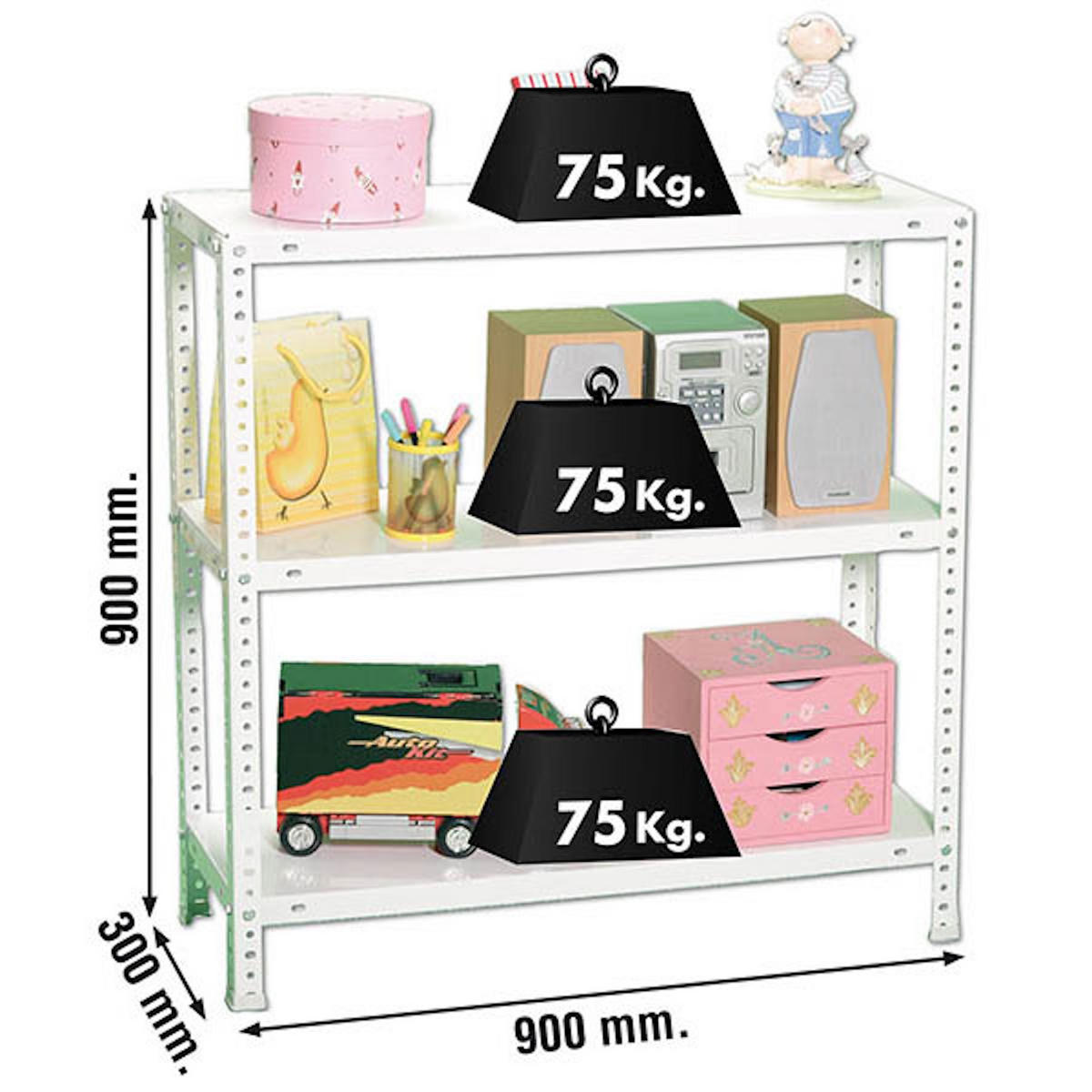 SCHRAUBREGAL PANDA MINI | HxBxT 90x90x30cm | 3 Fachböden | Fachlast 75kg | Weiß - Weiß, Metall (90/90/30cm) - PROREGAL