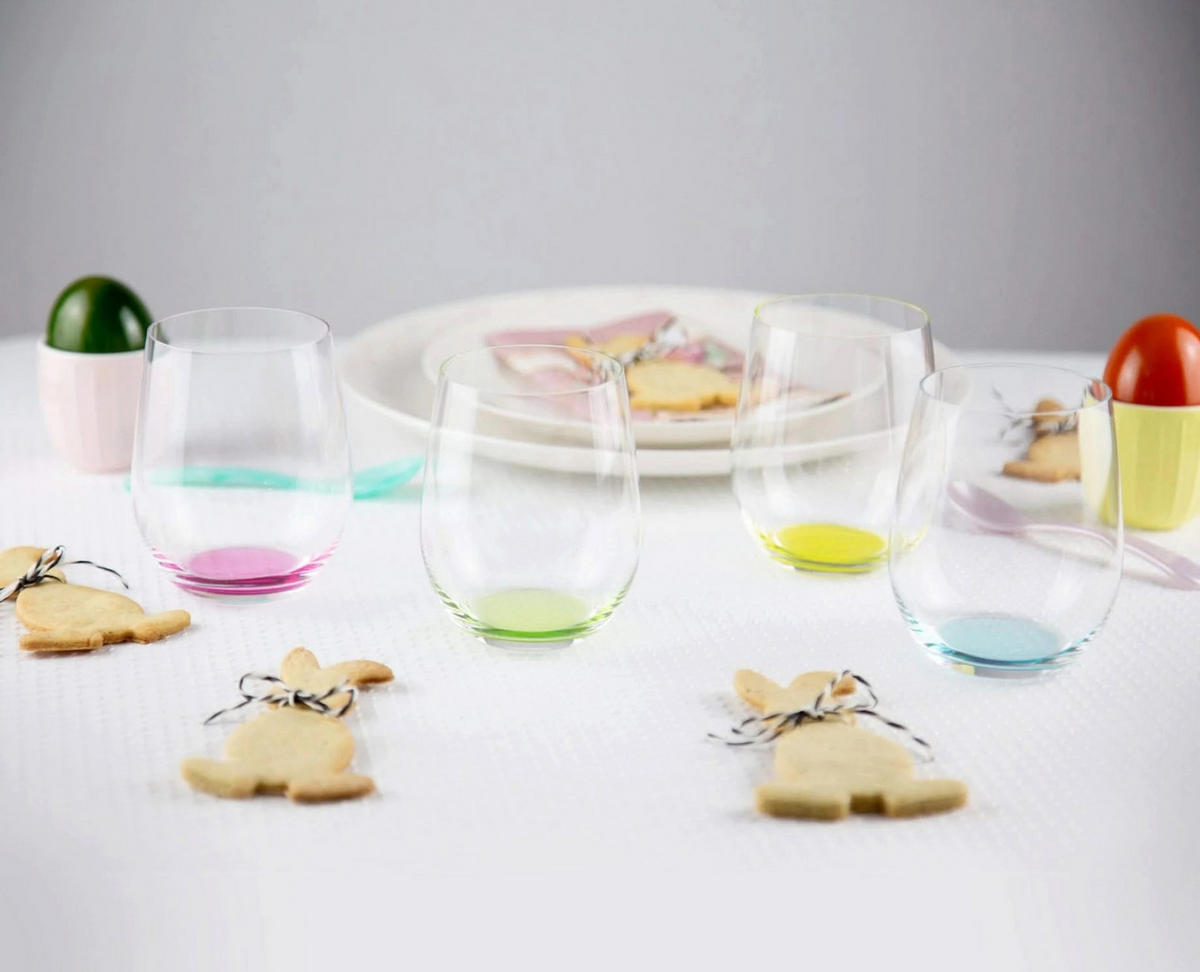 WEISSWEINGLAS O Happy, hochwertiges Glas, 320 ml, 4 verschiedene Farben, 4er Set - Transparent, Glas (0.32L) - Riedel