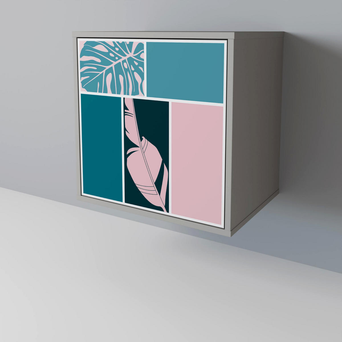 SIDEBOARD COMBINATION OF SHAPES, Grau, 57,5x42x72,5 cm, Schwarze Metallfüße - Multicolor/Schwarz, Holzwerkstoff/Metall (57.5/72.5/42cm) - SpaceRebels