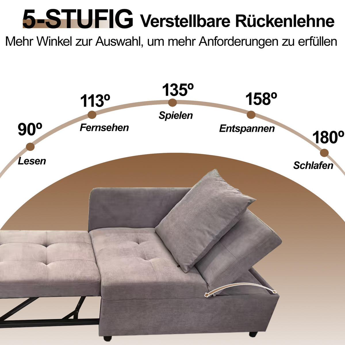 SCHLAFSOFA aus Leinenstoff 177x68x65 cm Grau 3-in-1 mit 5-fach verstellbarer Rückenlehne - Grau, Textil (177/65/68cm) - Modfu