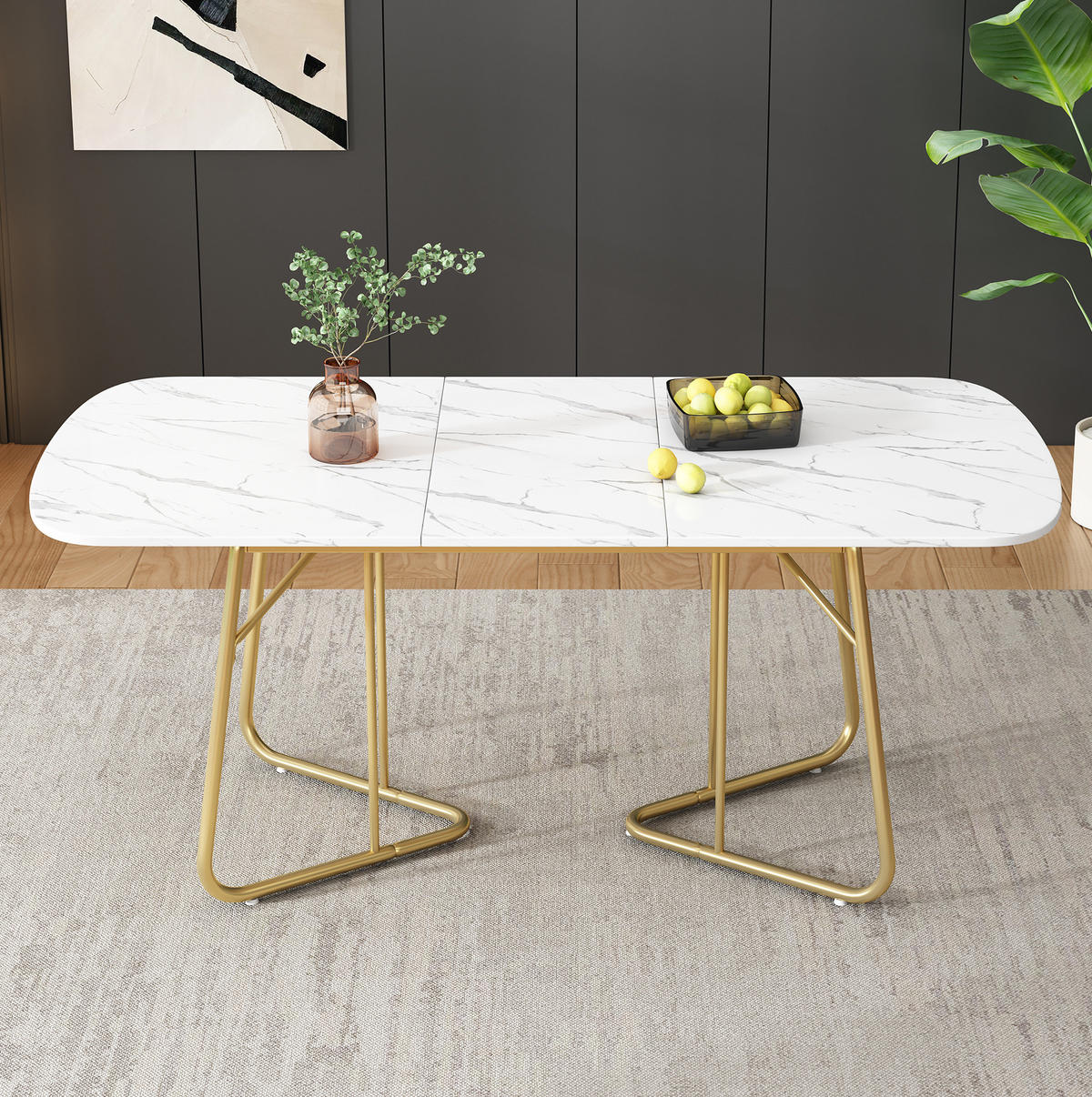 JEDÁLENSKÝ stôl 140/180/80 cm, MDF s mramorovým dekorom, biely, rozkladací - bridlicová, kompozitné drevo (180/80/75cm) - BEAOK