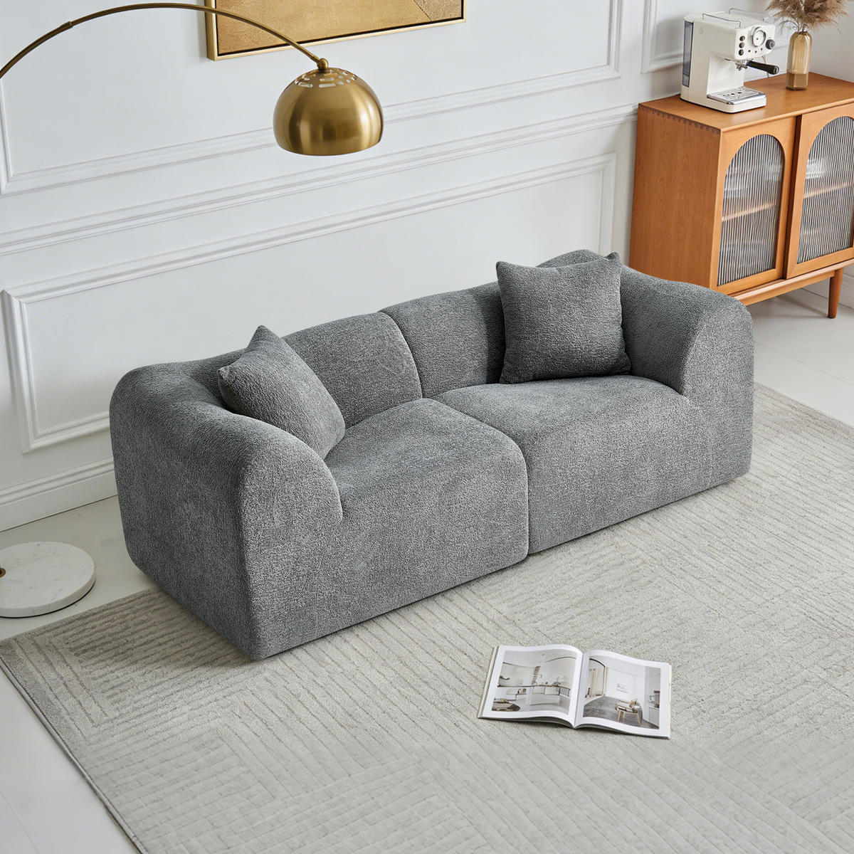 2-SITZER Sofa Samt mit Kissen und Anti-Rutsch-Pads 193/87/67 cm Grau - Grau, Textil (87/67/193cm) - Redom