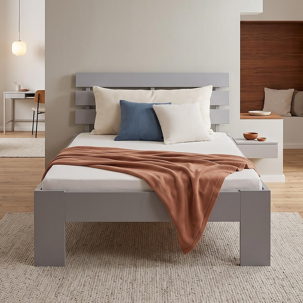 HOLZBETT 90/200 cm mit Lattenrost grau - Grau, Holz (90/200cm) - Homestyle4u